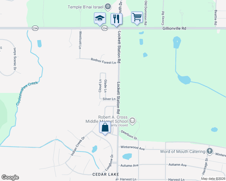 map of restaurants, bars, coffee shops, grocery stores, and more near 221 Lockett Station Road in Albany