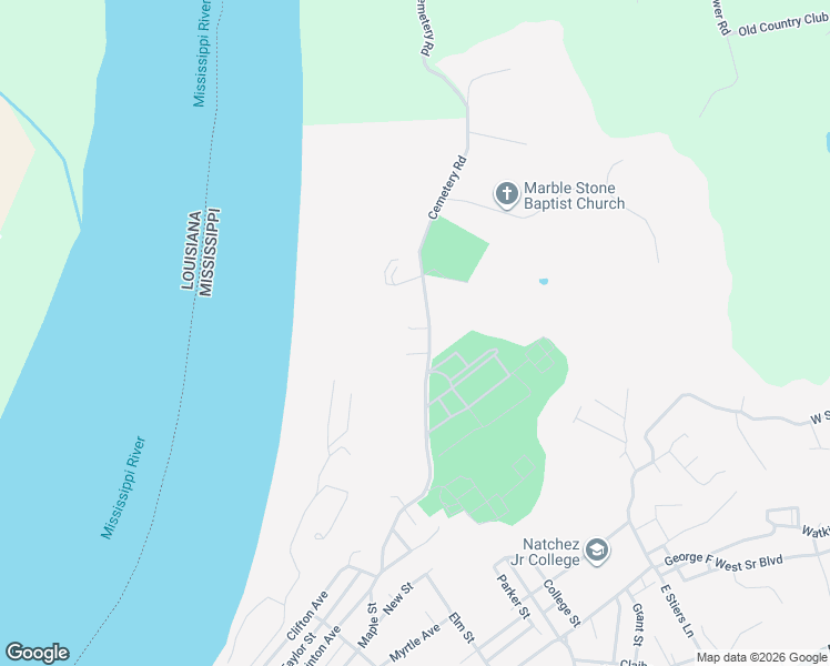 map of restaurants, bars, coffee shops, grocery stores, and more near 30 Cemetery Road in Natchez