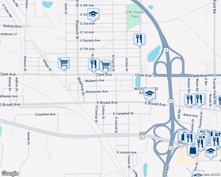 map of restaurants, bars, coffee shops, grocery stores, and more near 201 North Carroll Street in Albany