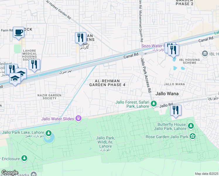 map of restaurants, bars, coffee shops, grocery stores, and more near in Lahore
