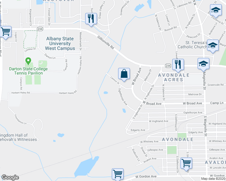 map of restaurants, bars, coffee shops, grocery stores, and more near 2200 Lennox Street in Albany