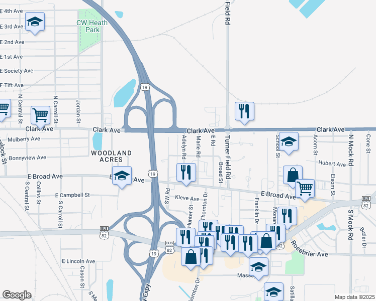 map of restaurants, bars, coffee shops, grocery stores, and more near 1619 Pineview Avenue in Albany