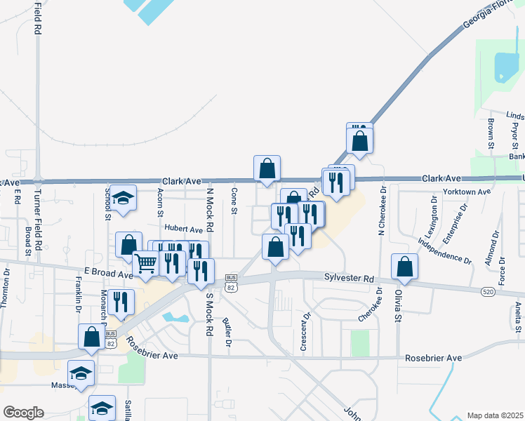map of restaurants, bars, coffee shops, grocery stores, and more near 2426 Flo Drive in Albany