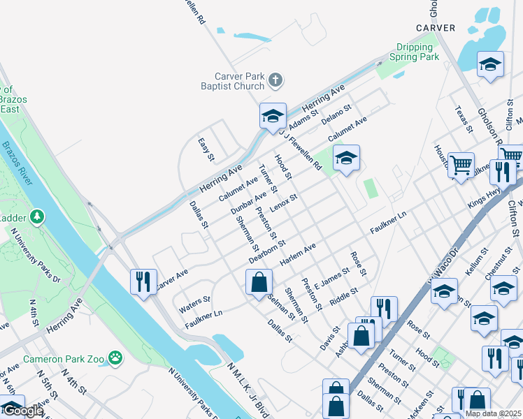 map of restaurants, bars, coffee shops, grocery stores, and more near 700 Lenox Street in Waco