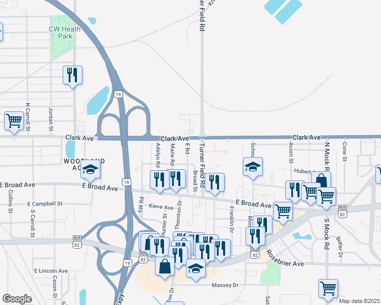 map of restaurants, bars, coffee shops, grocery stores, and more near 201-299 East Road in Albany