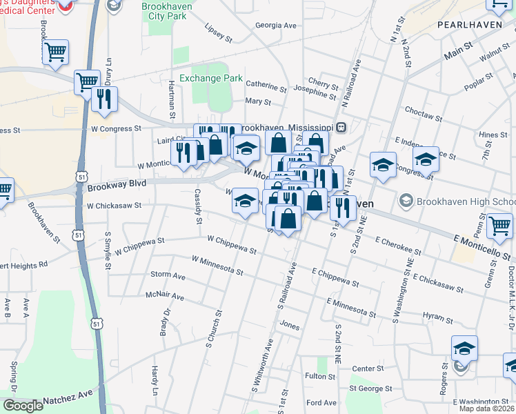 map of restaurants, bars, coffee shops, grocery stores, and more near 200-298 West Cherokee Street in Brookhaven