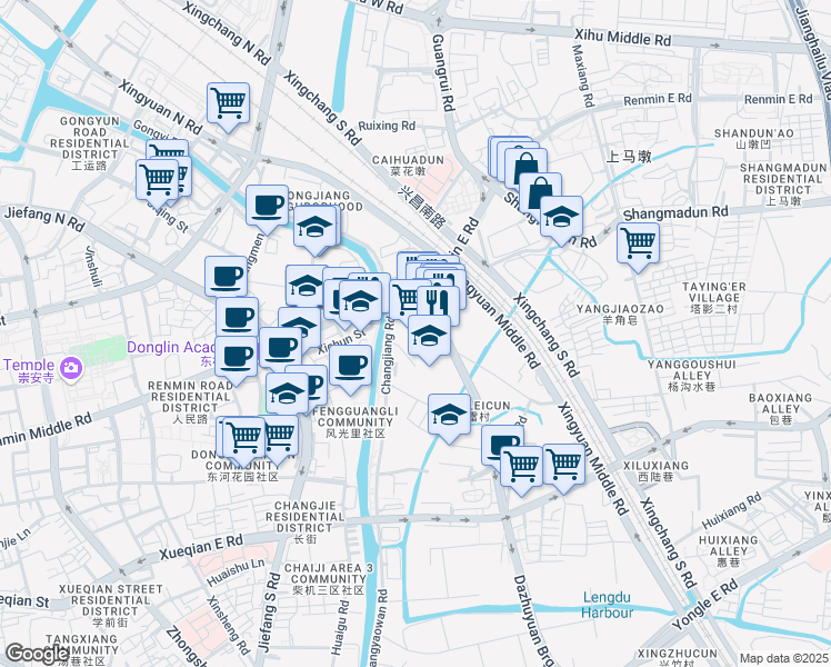 map of restaurants, bars, coffee shops, grocery stores, and more near in Wuxi Shi