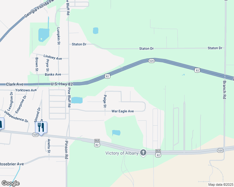 map of restaurants, bars, coffee shops, grocery stores, and more near 3125 Plains Lane in Albany