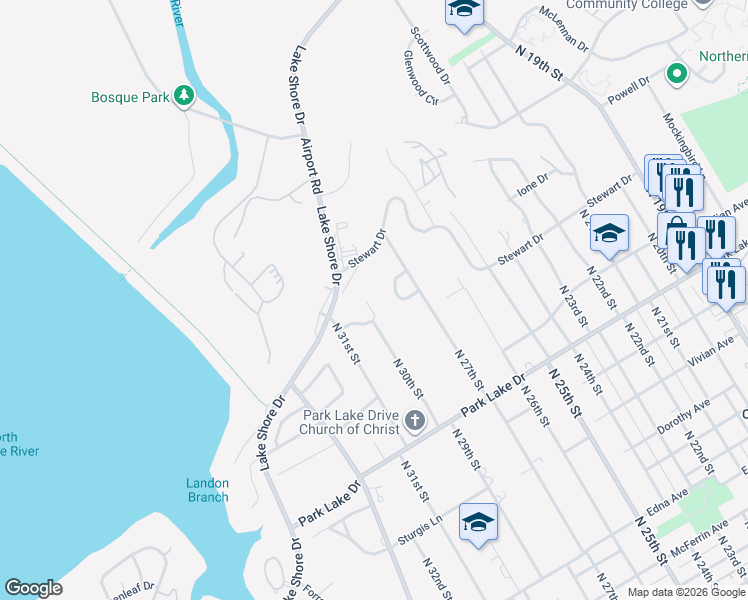 map of restaurants, bars, coffee shops, grocery stores, and more near 2724 Cherry Hill Square in Waco