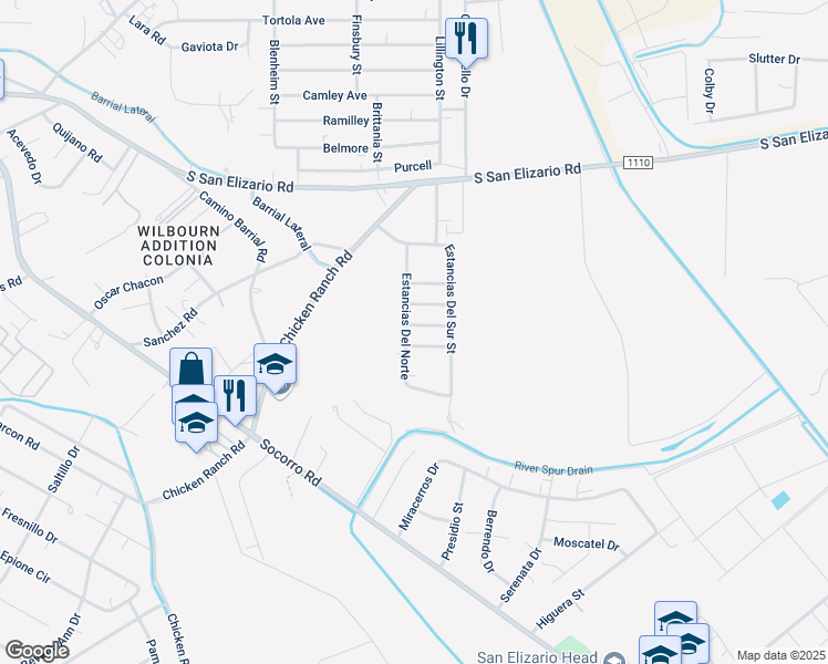 map of restaurants, bars, coffee shops, grocery stores, and more near 333 Villa La Estancias in San Elizario