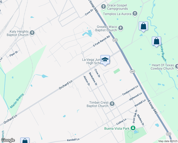 map of restaurants, bars, coffee shops, grocery stores, and more near 1201 Crow Drive in Waco