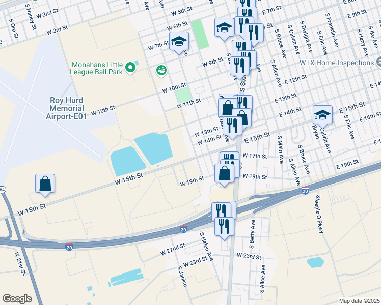 map of restaurants, bars, coffee shops, grocery stores, and more near 1401-1499 South Gail Avenue in Monahans