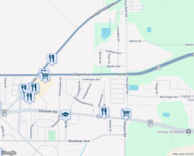 map of restaurants, bars, coffee shops, grocery stores, and more near 2725 Yorktown Avenue in Albany