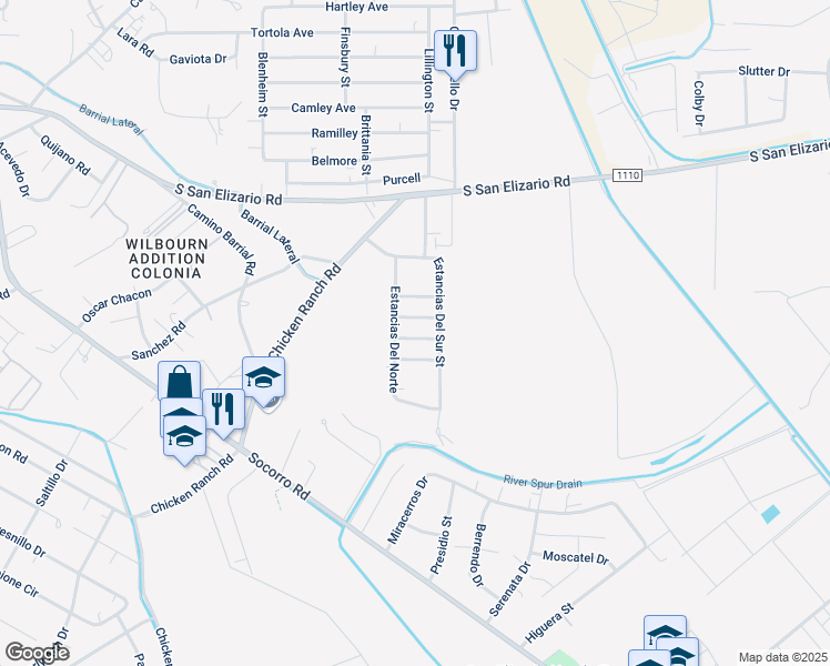 map of restaurants, bars, coffee shops, grocery stores, and more near 333 Villa La Estancias in San Elizario