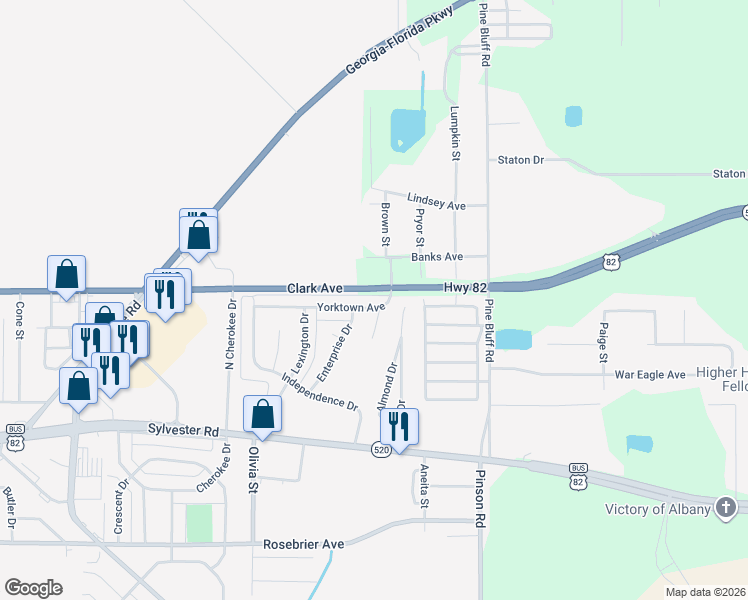 map of restaurants, bars, coffee shops, grocery stores, and more near 2725 Yorktown Avenue in Albany