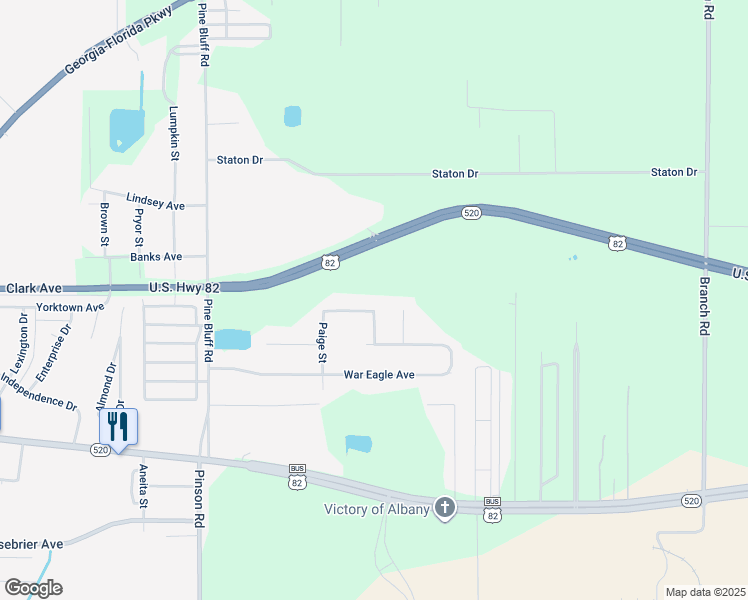 map of restaurants, bars, coffee shops, grocery stores, and more near 3125 Plains Lane in Albany