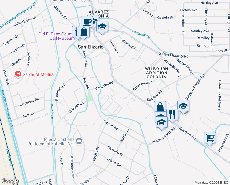 map of restaurants, bars, coffee shops, grocery stores, and more near 12950 Alnor Street in San Elizario