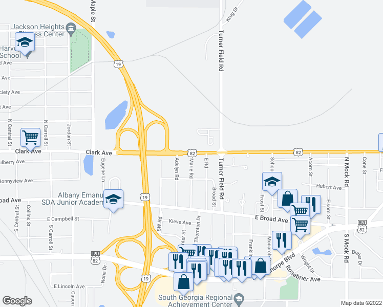 map of restaurants, bars, coffee shops, grocery stores, and more near 527 Marie Road in Albany