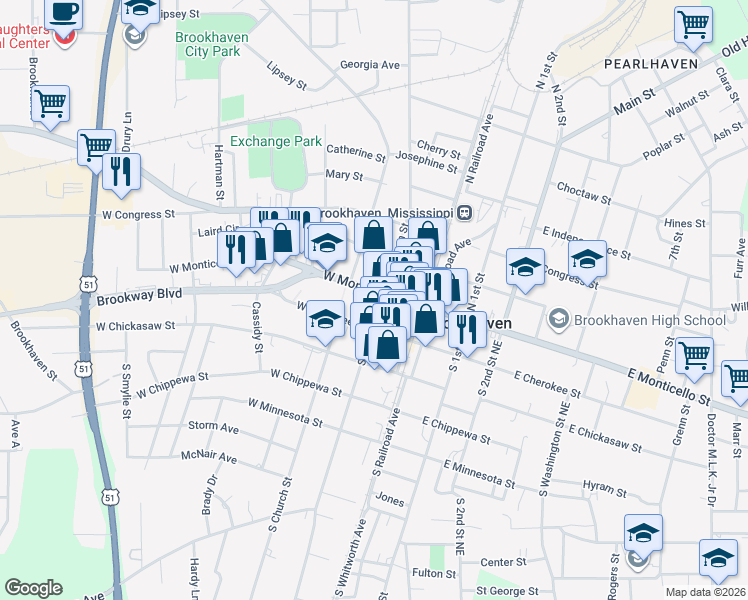 map of restaurants, bars, coffee shops, grocery stores, and more near 298 West Cherokee Street in Brookhaven