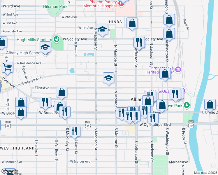 map of restaurants, bars, coffee shops, grocery stores, and more near in Albany
