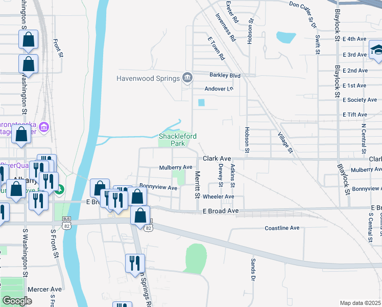 map of restaurants, bars, coffee shops, grocery stores, and more near 506 Clark Avenue in Albany