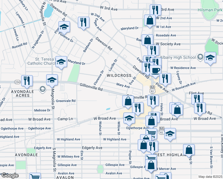 map of restaurants, bars, coffee shops, grocery stores, and more near 1138 Mary Avenue in Albany