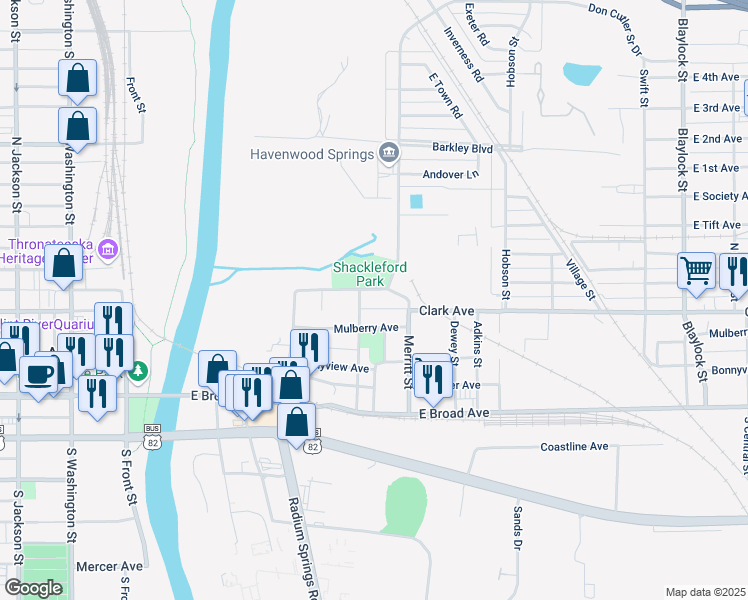 map of restaurants, bars, coffee shops, grocery stores, and more near 506 Clark Avenue in Albany