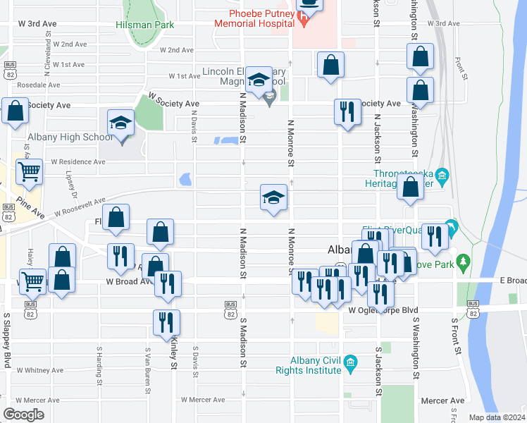 map of restaurants, bars, coffee shops, grocery stores, and more near 519 Flint Avenue in Albany