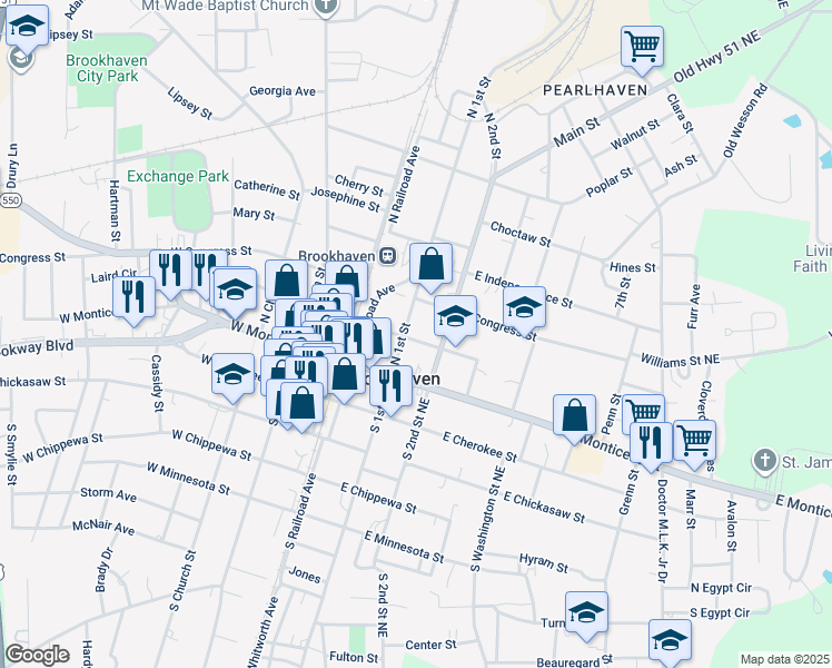 map of restaurants, bars, coffee shops, grocery stores, and more near 200-298 North 1st Street in Brookhaven