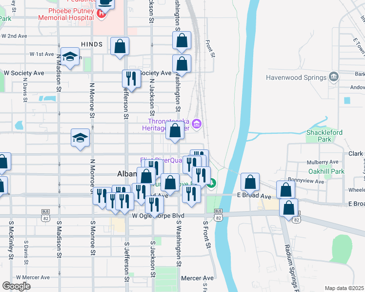 map of restaurants, bars, coffee shops, grocery stores, and more near 310 North Washington Street in Albany