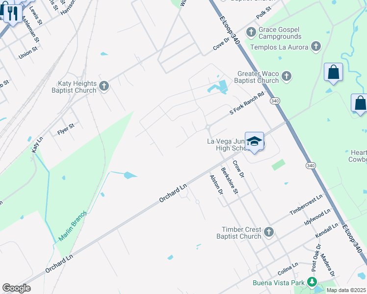 map of restaurants, bars, coffee shops, grocery stores, and more near 3909 South Fork Ranch Road in Waco