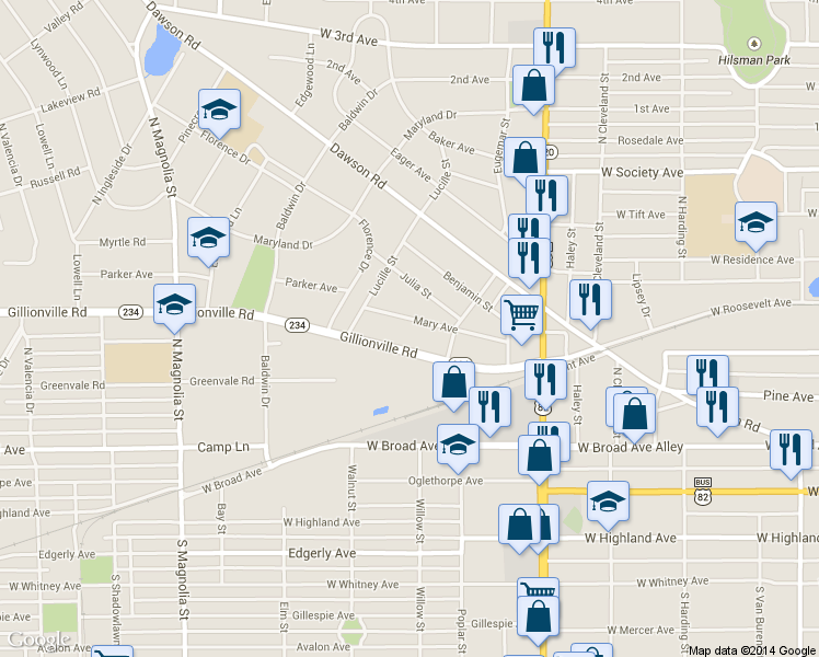 map of restaurants, bars, coffee shops, grocery stores, and more near 1138 Mary Avenue in Albany
