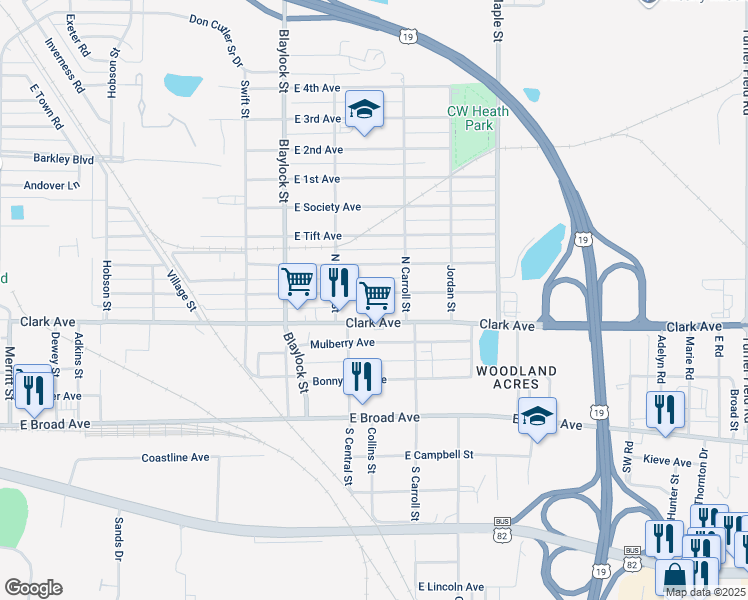 map of restaurants, bars, coffee shops, grocery stores, and more near 1318 East Roosevelt Avenue in Albany