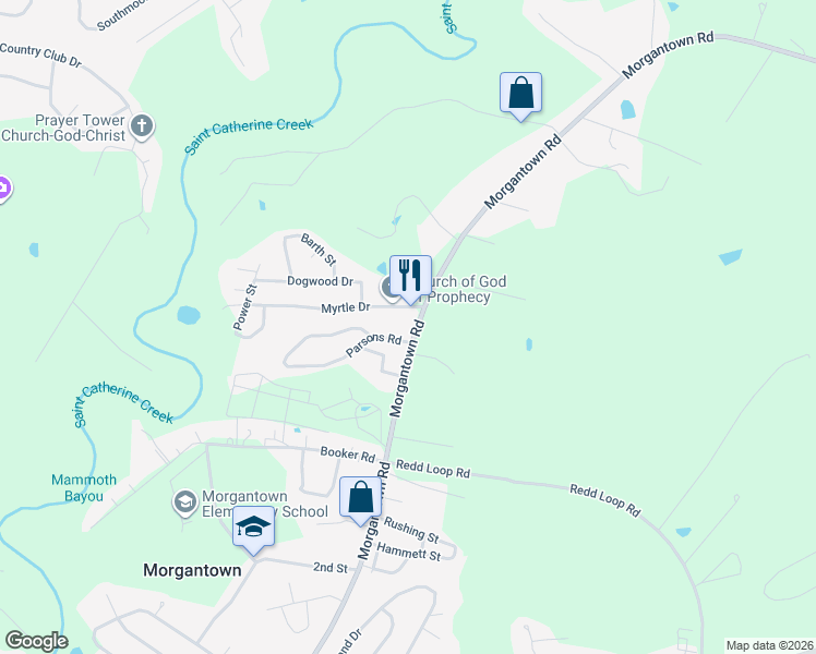 map of restaurants, bars, coffee shops, grocery stores, and more near 126-136 Morgantown Rd in Natchez