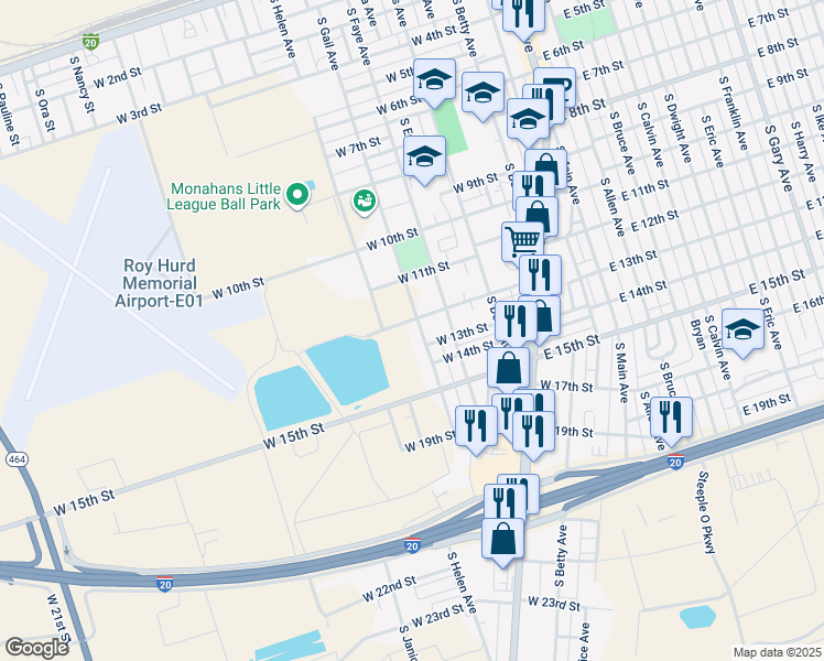 map of restaurants, bars, coffee shops, grocery stores, and more near 1200-1298 South Gail Avenue in Monahans