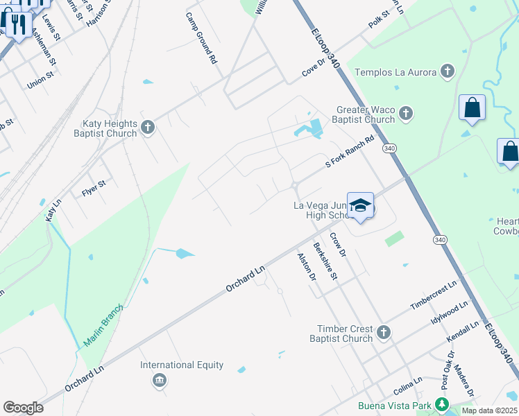 map of restaurants, bars, coffee shops, grocery stores, and more near 3909 South Fork Ranch Road in Waco