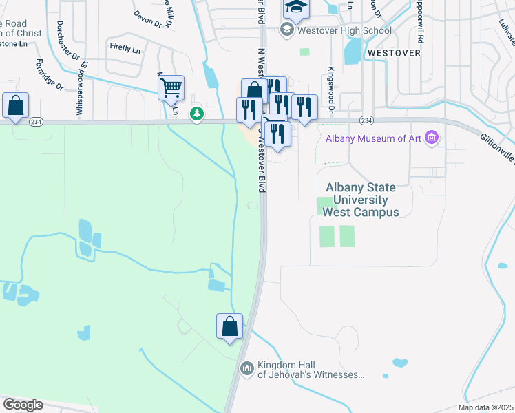 map of restaurants, bars, coffee shops, grocery stores, and more near 111 South Westover Boulevard in Albany