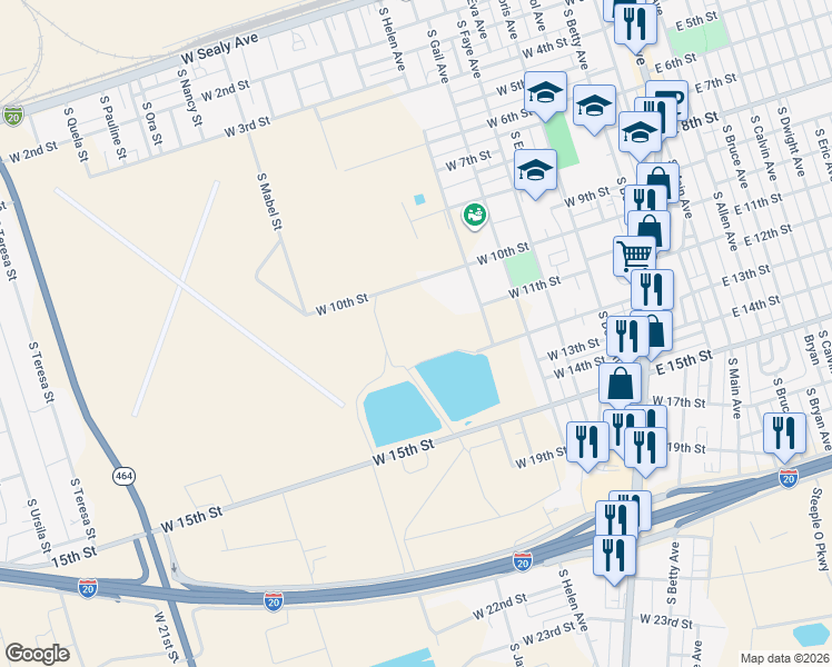 map of restaurants, bars, coffee shops, grocery stores, and more near in Monahans