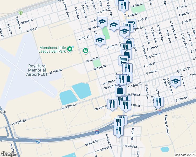 map of restaurants, bars, coffee shops, grocery stores, and more near 1200 South Gail Avenue in Monahans