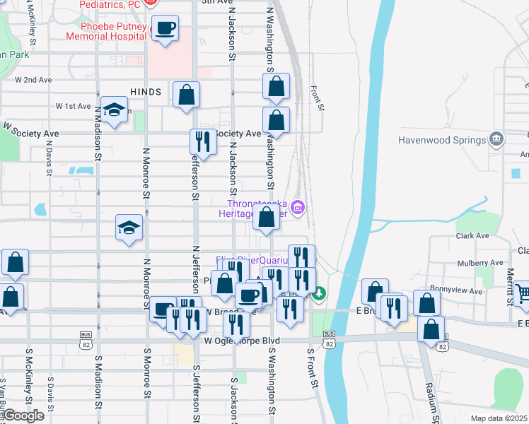 map of restaurants, bars, coffee shops, grocery stores, and more near 211 West Roosevelt Avenue in Albany