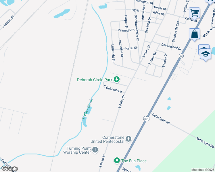 map of restaurants, bars, coffee shops, grocery stores, and more near 14 Harrison Road in Jesup