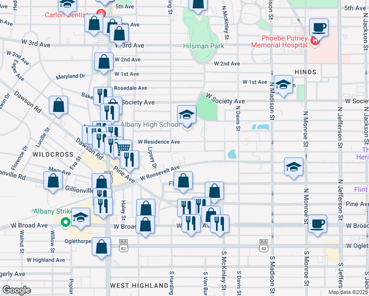 map of restaurants, bars, coffee shops, grocery stores, and more near 816 West Residence Avenue in Albany