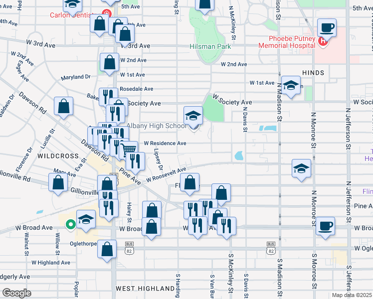 map of restaurants, bars, coffee shops, grocery stores, and more near 816 West Residence Avenue in Albany