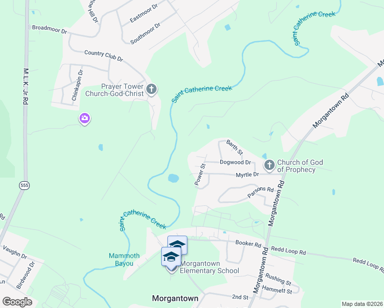 map of restaurants, bars, coffee shops, grocery stores, and more near 106 Wisteria Lane in Natchez