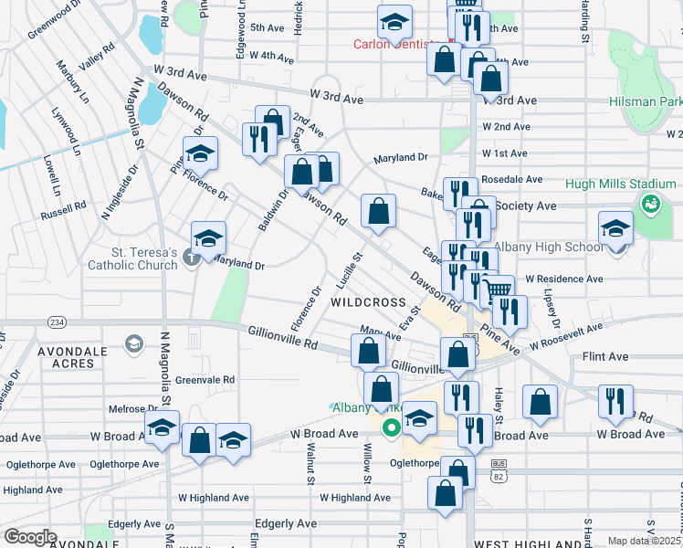 map of restaurants, bars, coffee shops, grocery stores, and more near 401 Lucille Street in Albany