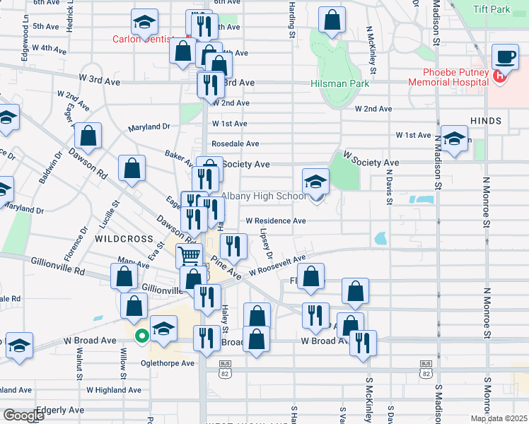 map of restaurants, bars, coffee shops, grocery stores, and more near 917 West Residence Avenue in Albany