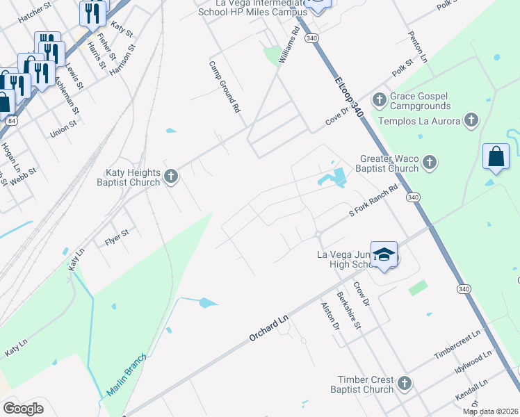 map of restaurants, bars, coffee shops, grocery stores, and more near 204 Coral Reef Road in Waco