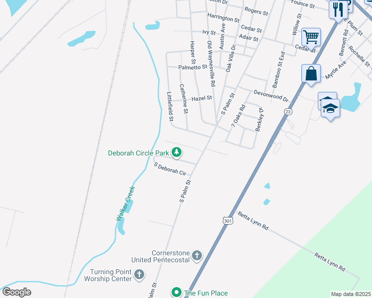 map of restaurants, bars, coffee shops, grocery stores, and more near 111 Villa Road in Jesup