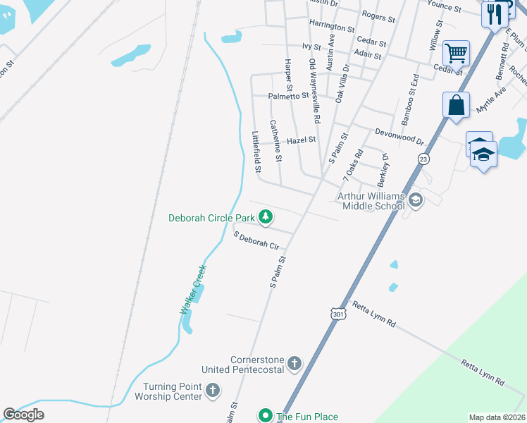 map of restaurants, bars, coffee shops, grocery stores, and more near 111 Villa Road in Jesup