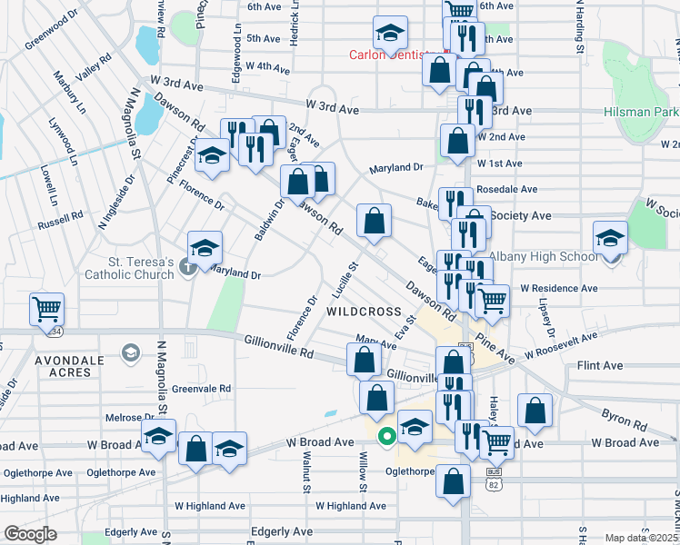 map of restaurants, bars, coffee shops, grocery stores, and more near 413 Lucille Street in Albany